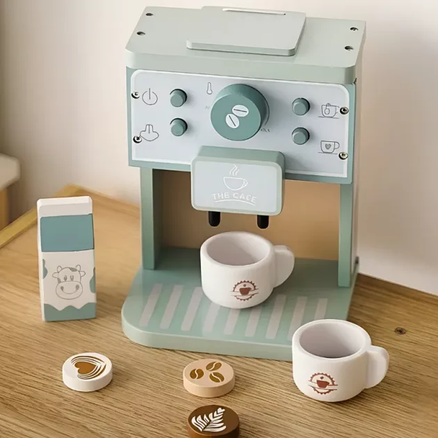 wooden play coffee machine, play kitchen coffee maker, childs wooden coffee machine