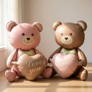 2pcs Balão de Folha Urso Fofo com Coração Decoração de Aniversário