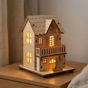 Casa LED de Madeira para Decoração de Casa