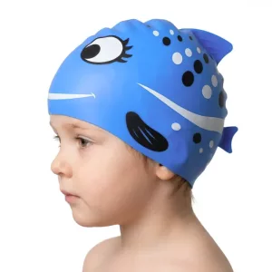 Touca de Natação de Silicone com Peixinho Fofo para Crianças